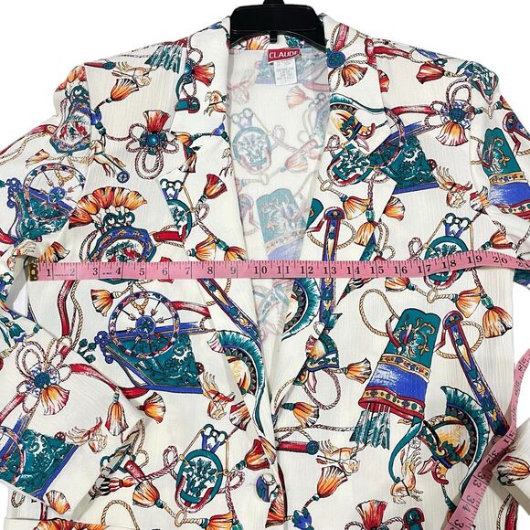 Claude Blazer Women 8 Vintage 80s Tassel Roman Multicolor Print Artwear Retro - Picture 5 of 10